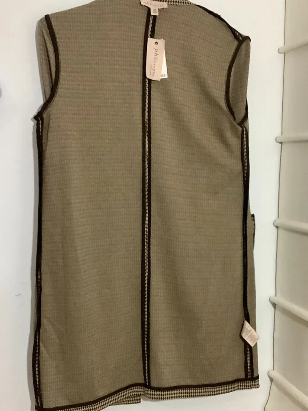 Tailored Fit Trench Style Coat Brown Check Med. Philosophy Chic Professional NWT